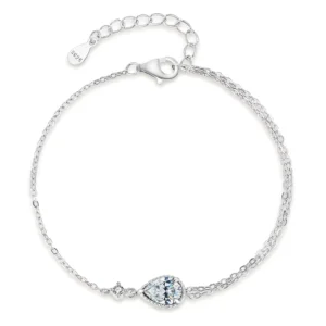 RENSINO Pear Cut 0.8ct Moissanite Inlay Rhodium Plated Minimalist Women’s S925 Silver Cross Chain Bracelet with Claw Setting