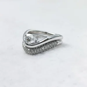 RENSINO Pear Cut Pave Lab diamond Ring for Ladies Wedding Engagement 925 Silver IGI Certified Lab Diamond Solitaire Stacking Rings