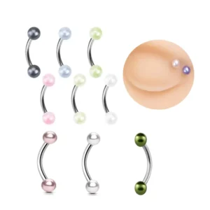 RENSINO Pearl Coated Ball Rook Piercing 16G Curve Barbell Eyebrow Ring Fashion Piercing Body Jewelry for Women Men