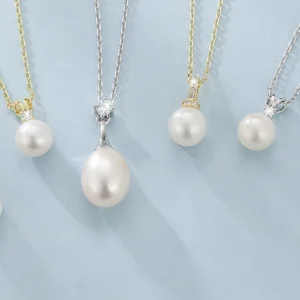 RENSINO Pearl Pendant Necklace Elegant Natural Freshwater Pearl 925 Silver Chain