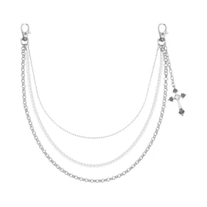 RENSINO Pearl Silver Body Chain Cross Pendant for Unisex Adult Gift