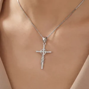 RENSINO Pendant Jewelry Rhodium Plated Cubic Zirconia Cross God Retro Pendant 925 Sterling Silver Fine Jewelry Pendant