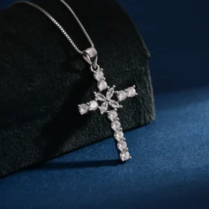 RENSINO Pendant Jewelry Rhodium Plated Cubic Zirconia Cross God Retro Pendant 925 Sterling Silver Fine Jewelry Pendant