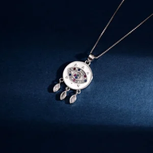RENSINO Pendant Jewelry Rhodium Plated Cubic Zirconia Devil Eye Retro Pendant 925 Sterling Silver Fine Jewelry Pendant