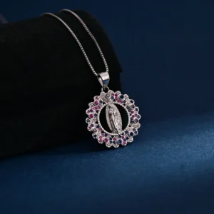 RENSINO Pendant Jewelry Rhodium Plated Virgin Mary Retro Pendant Cubic Zirconia 925 Sterling Silver Fine Jewelry Pendant