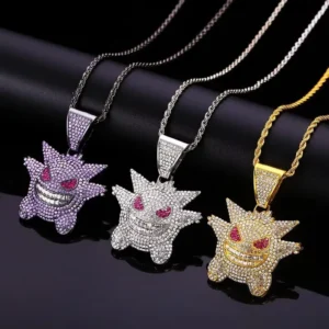 RENSINO Personality Cartoon Anime Gengar Sweater Chain Little Monster Iced Out Pendant Diamond Hip Hop Necklace