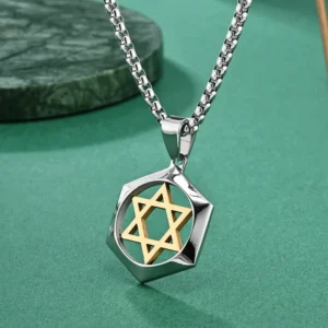 RENSINO Personality Design Religious Gold Black Silver Plated Stainless Steel Popcorn Chain Hexagram Pendant Unisex Party Jewelry