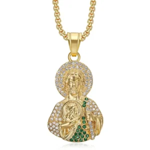 RENSINO Personality Hip Hop Pendant Accessories Stainless Steel Gold Plated St. Jude Pendant Necklace