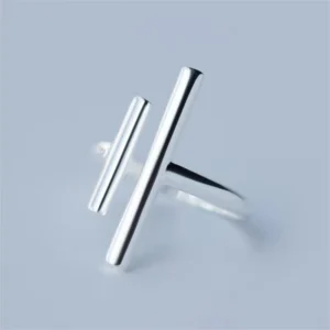 RENSINO Personality Minimalist 925 Sterling Silver Double T shape Adjustable Ring Jewelry