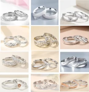 RENSINO Personality Simple 925 Sterling Silver Couple Ring Zircon Rings for Men Women Adjustable Open Wedding Engagement Lover Jewelry