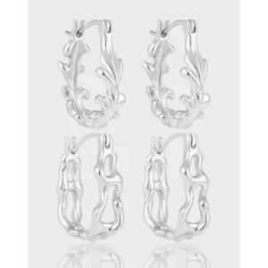 RENSINO Personality Temperament High-end Feel Irregular Hollow U-shaped Design S925 Pure Silver Ear Buckle for Women