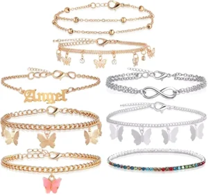 RENSINO Personalized Anklet Environmental protection Stainless Steel with Crystal Stones Butterfly Anklets