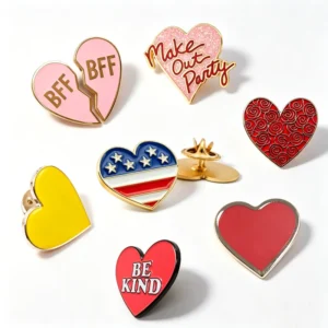 RENSINO Personalized Custom Logo Metal Heart Shape Enamel Lapel Brooch Pin Badge