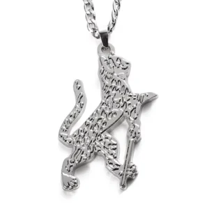RENSINO Personalized Customized Silver Metal Embossed Logo Animal Leopard Pendant Necklace Alloy