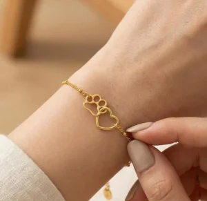 RENSINO Personalized Cute Paw Love Buckle PVD Jewelry Fashion 18k Gold Plated Stainless Steel Chain Bracelet for Gift