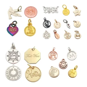 RENSINO Personalized Engraved Metal Charm Custom Metal Jewelry Tags for Necklace Bracelet Pendant