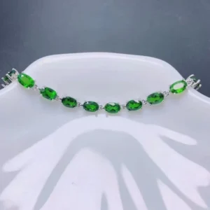 RENSINO Personalized Femme 925 Sterling Silver Natural Diopside Gem Stone Bracelet