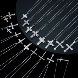 RENSINO Personalized High End Jewelry Plain Silver 925 Sterling Small Pendants Cross Iced Out Vvs1 Moissanite Mossanite Diamond Necklace