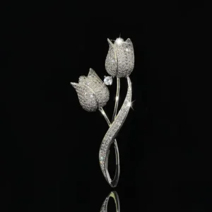 RENSINO Personalized Jewelry Brooches Zircon Silver Double Flower Brooch Fashion Brooch Pin for Women