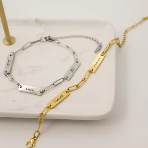 RENSINO Personalized Multiple Name Charm Bracelet Stainless Steel Jewelry for Friendship Couples Family