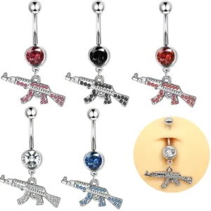 RENSINO Personalized Piercing Jewelry Stainless Steel Belly Ring Women’s Diamond Pendant Navel Ring Navel Nail
