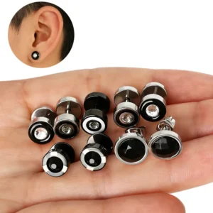 RENSINO Personalized Vintage Gothic Black Barbell Earring Hypoallergenic Stainless Steel Ear Piercing Stud Earring