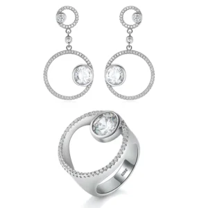 RENSINO Personalized Women Sets 925 Sterling Silver Ring Earrings Fashion Jewelry Set