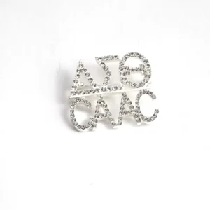 RENSINO Personalized Women’s Initial Letter Word Brooches Custom Crystal Rhinestone Name Pin for Gifts Parties Weddings Alloy