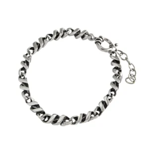 RENSINO Personalized and Versatile Silver Bracelet with INS Simple Retro Distressed Twisted Pattern S925 Pure Silver Bracelet for Women