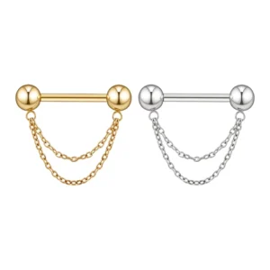 RENSINO Piercing Dangle Chain Nipple Piercing 14G Stainless Steel Jewelry Fashion Piercing for Women Men