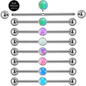 RENSINO Piercing Jewelry ASTM F136 Titanium Alloy Gold Long Rod Ear Bone Nail Flat Bottom Opals Wedding Body Unisex