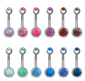 RENSINO Piercing Jewelry ASTM F136 Titanium Belly Button Ring Opal Stone Gem Paved Fashion Silver Stainless Steel