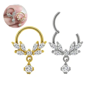 RENSINO Piercing Nose Rings 316L Stainless Steel Zircon Flower Pendant Helix Nose Ring Body Piercing Jewelry