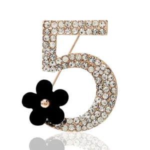 RENSINO Pin High quality Full Rhinestone Number 5 Flower Brooch Pins Luxury Fashion Wedding Party Designer Brooch Creativity
