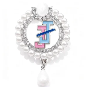 RENSINO Pink Blue Jack and Jill JJ JJOA NCNW Sorority Round Pearl Brooch Pins Jewelry for Women Accessories Brooches