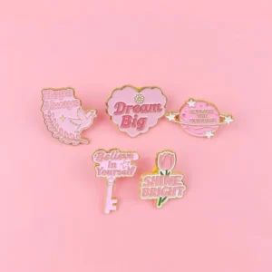RENSINO Pink Quote Series Heart Enamel Brooch for Cute Clothing Backpack Accessories Badge Chinese New Year Casting