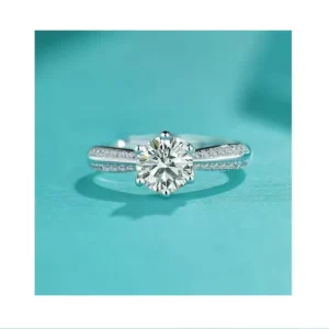 RENSINO Plated 925 Silver 1CT Shiny Diamond Ring Women’s Zircon Ring Wedding Engagement Jewelry Gift Ring