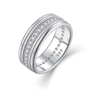 RENSINO Plated Wedding Band Mens Promise Rings Classic Retro Trendy Engagement Rings Gold 925 Sterling Silver Zircon Original for Women