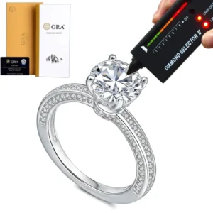 RENSINO Platinum Plated 2CT Round Shape Moissanite Ring Fashion Engagement Ring for Women With GRA Certification