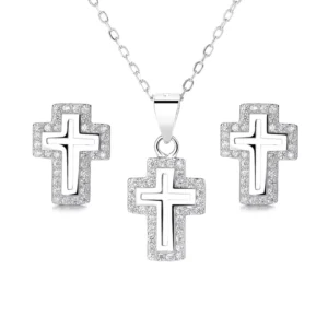RENSINO Polished 925 Sterling Silver Hollow Cross Necklace with Personalized Collarbone Chain