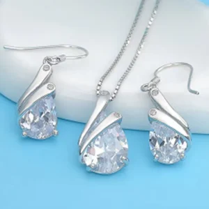 RENSINO Popular 925 Sterling Silver Stud Earring Necklace Jewelry Set for Women