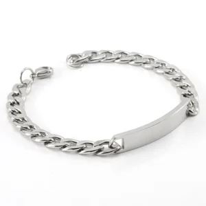 RENSINO Popular Stainless Steel Curb Chain ID Bracelet Engravable Bracelet Men’s Fashion Bracelet