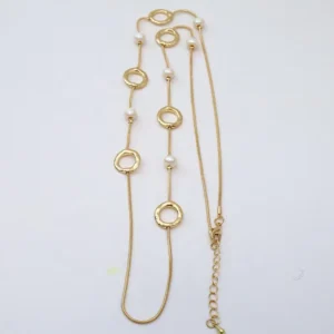 RENSINO Popular Style Vintage Long Sweater Snake Chain Baroque Shape Freshwater Pearls 14K Gold Plated Statement Necklace for