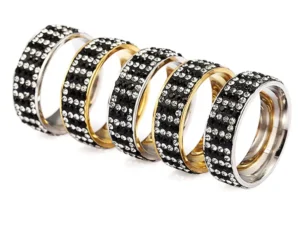 RENSINO Popular Wide Silver Gold Color High Polished Zircon Men Women Stainless Steel Mans Rings