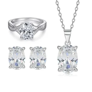 RENSINO Premium 925 Sterling Silver CZ Jewelry Set Rhodium Plated High Polish Zirconia Collection for Women