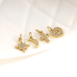 RENSINO Premium 925 Sterling Silver Gold Plated Zircon Moon Sun Heart Charm Pendant for Bracelet Necklace Jewelry Making Party