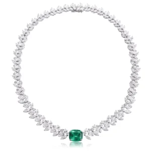 RENSINO Premium Luxury 925 Sterling Silver Lab Grown Emerald Necklace Classic Elegance Court Style Fine Jewelry Necklaces