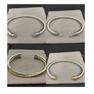 RENSINO Price Fine Cable Wire Twisted Cuff Bracelet Men’s and Women’s 925 Sterling Silver Bangle Bracelet for Women and Men