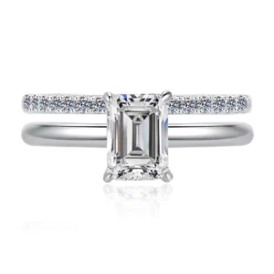 RENSINO Price Moissanite Diamond Wedding Band Rings 1 2 Carat D Color VVS1 Emerald Cut S925 Silver Women Engagement Ring