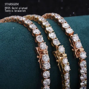 RENSINO Price Starsgem D Color White Moissanite Brilliant Cut Diamond Full S925 Gold Plated Tennis Bracelet